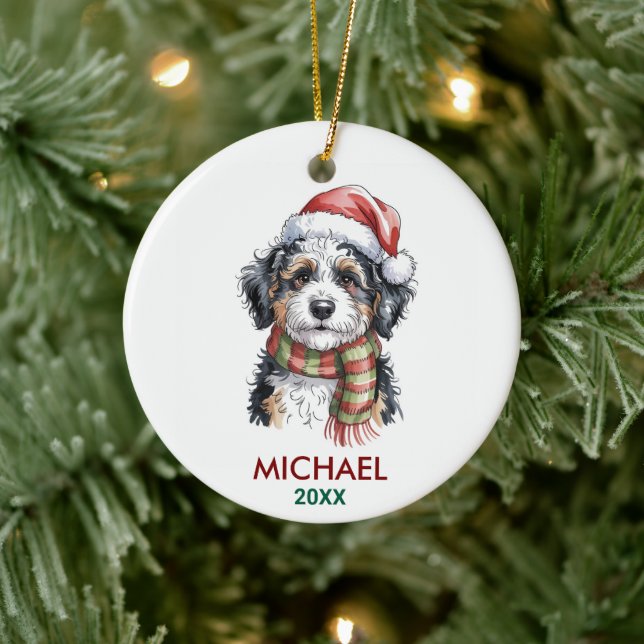 Ornamento De Cerâmica Personalized Bernedoodle Dog Christmas (Árvore)