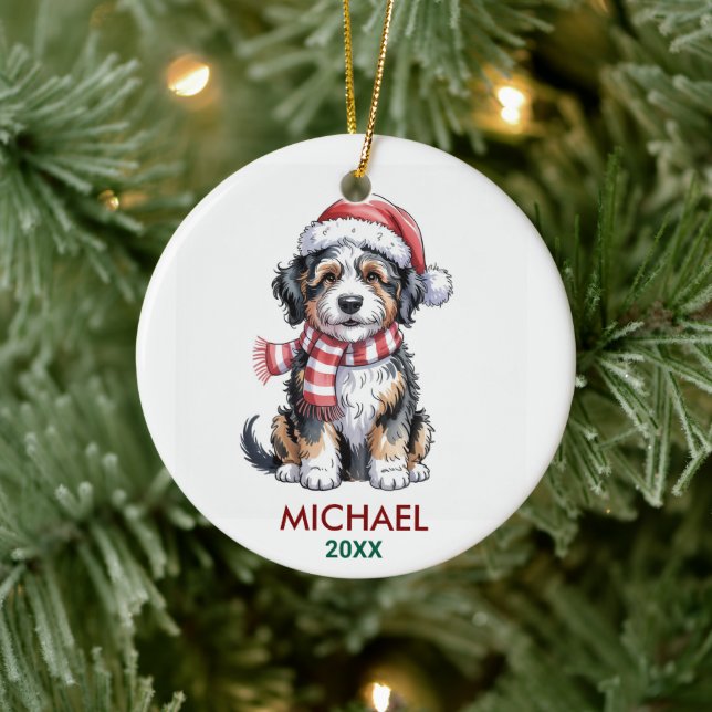 Ornamento De Cerâmica Personalized Bernedoodle Dog Christmas (Árvore)