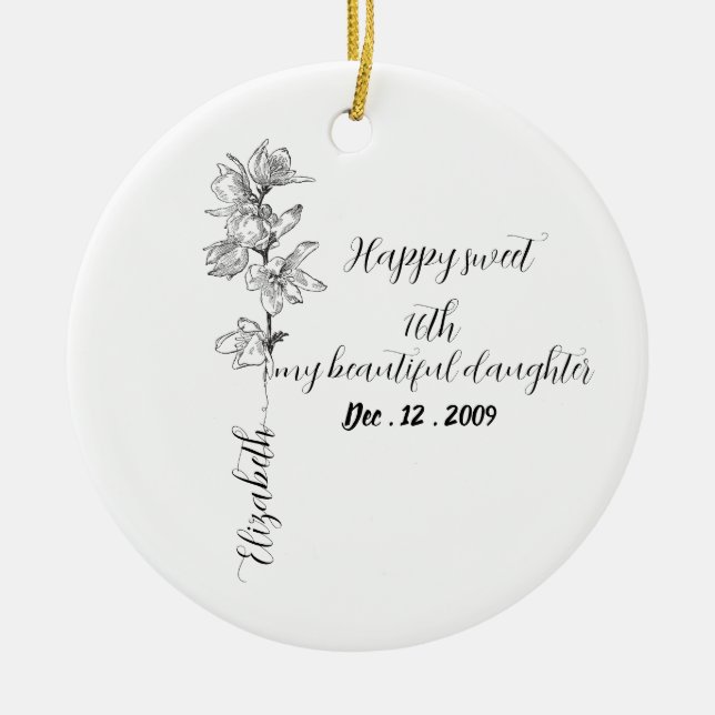 Ornamento De Cerâmica Personalized Birth Month Flower sweet 16 birthday  (Frente)