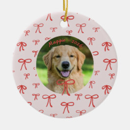 Ornamento De Cerâmica Personalized Bow Pattern Pet Photo Ornament 