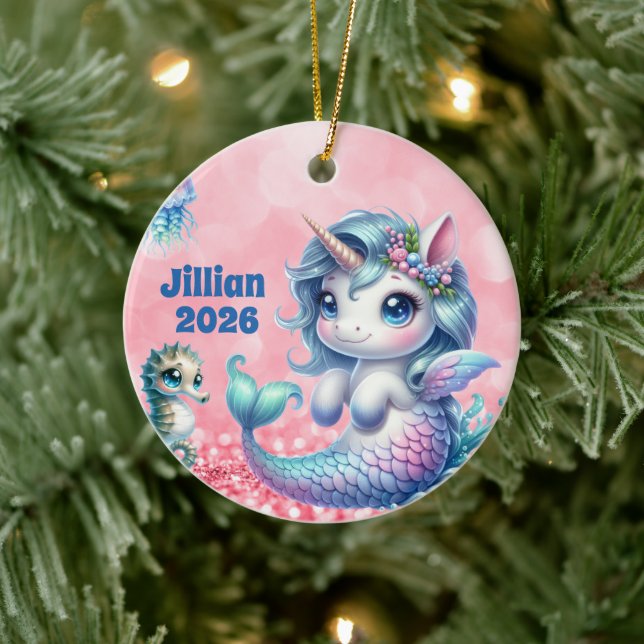 Ornamento De Cerâmica Personalized Child Name Unicorn Ornament (Árvore)