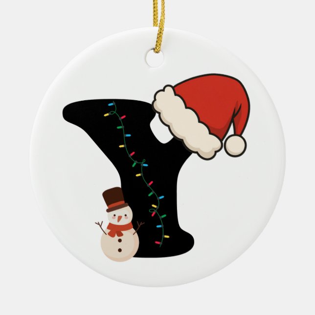 Ornamento De Cerâmica Personalized Christmas Alphabet Y (Frente)