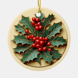 Ornamento De Cerâmica Personalized Christmas Holly