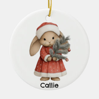 Ornamento De Cerâmica Personalized Christmas Victorian Bunny Rabbit