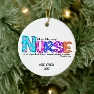 Ornamento De Cerâmica Personalized Colorful Nurse Saying
