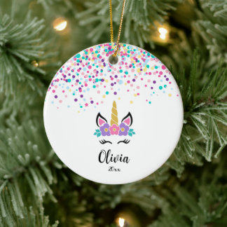 Ornamento De Cerâmica Personalized Confetti Unicorn - Custom Christmas