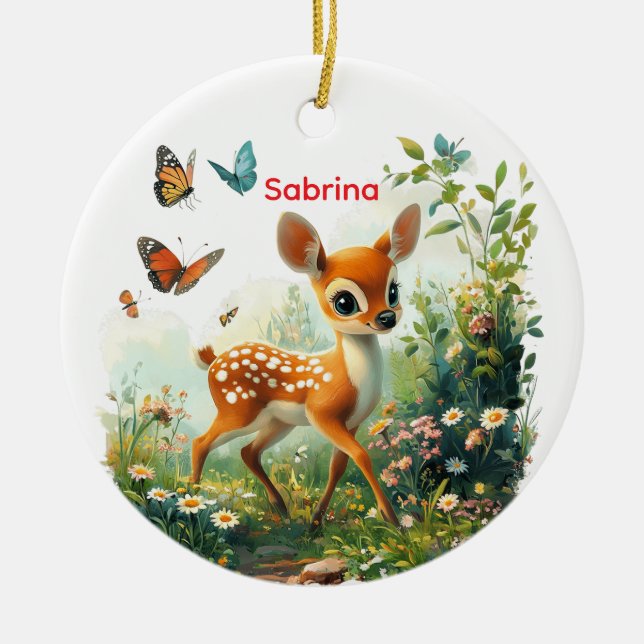 Ornamento De Cerâmica Personalized Cute Fawn Ceramic Ornament (Frente)