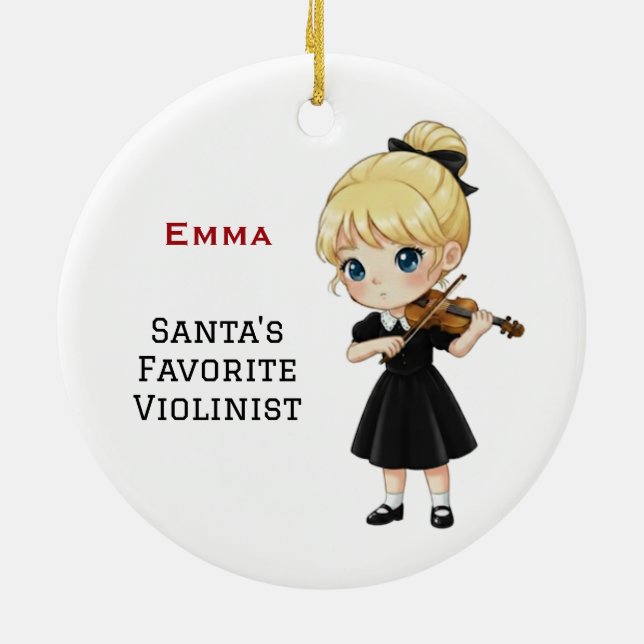 Ornamento De Cerâmica Personalized Cute Girl Playing Violin  (Traseira)