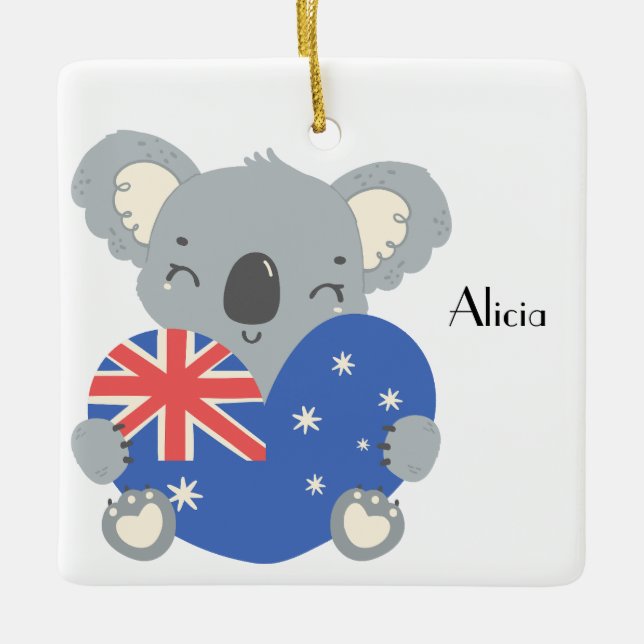 Ornamento De Cerâmica Personalized Cute Koala Australian Christmas (Frente)