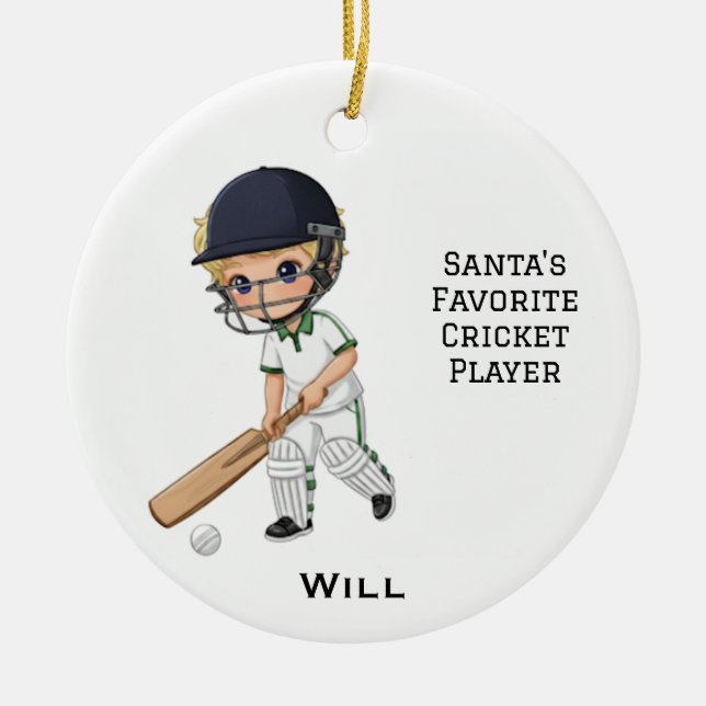 Ornamento De Cerâmica Personalized Cute Personalized Cricket Player (Frente)