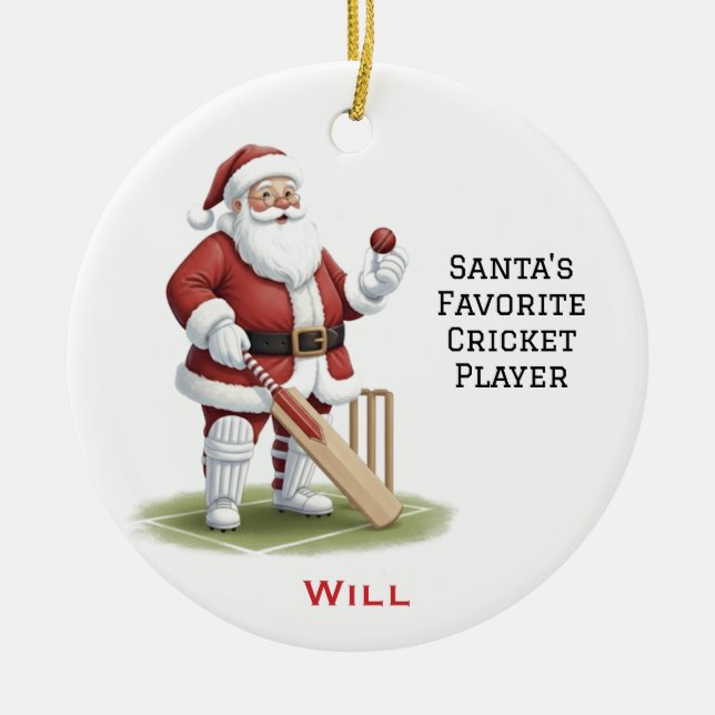 Ornamento De Cerâmica Personalized Cute Santa Playing Cricket (Frente)