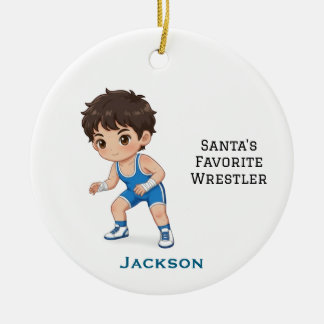 Ornamento De Cerâmica Personalized Cute Santa's Favorite Wrestler