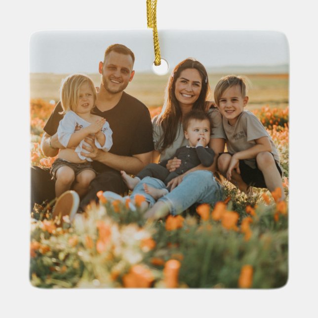 Ornamento De Cerâmica Personalized Double Sided Family Photo Christmas (Frente)