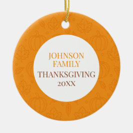 Ornamento De Cerâmica Personalized Fall Family Pumpkin Leaf Pattern