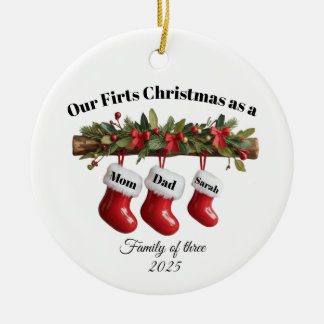 Ornamento De Cerâmica Personalized Family of Three Christmas Ornament