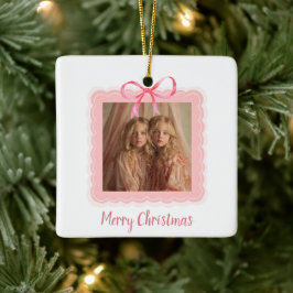 Ornamento De Cerâmica Personalized Family Photo Merry Christmas Ornament