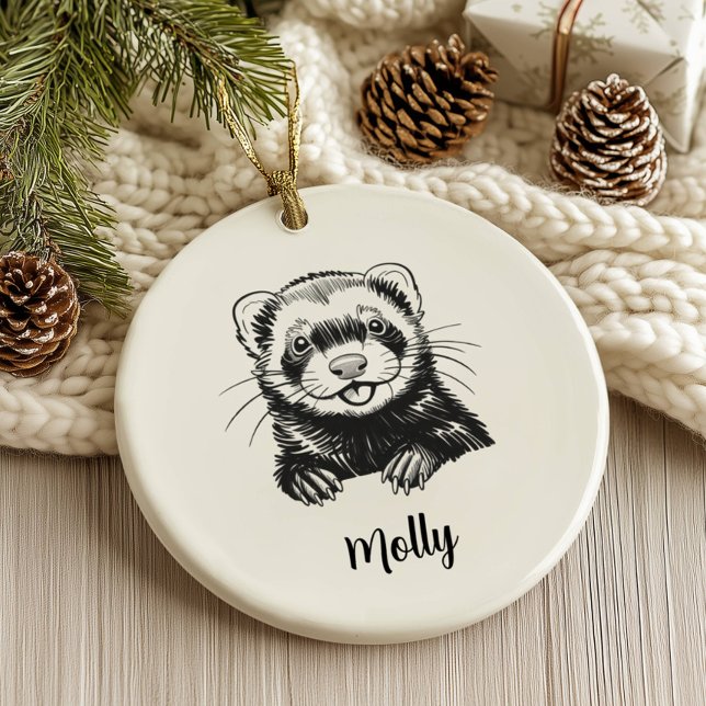 Ornamento De Cerâmica Personalized Ferret Christmas (Criador carregado)