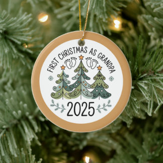 Ornamento De Cerâmica Personalized First Christmas as Grandpa