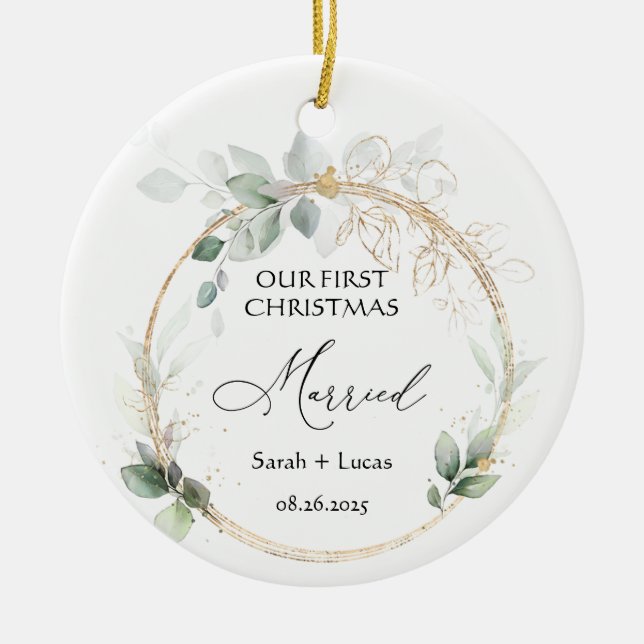 Ornamento De Cerâmica Personalized First Christmas Married Ornament (Frente)