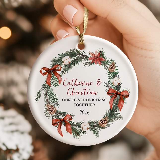 Ornamento De Cerâmica Personalized First Christmas Together (Criador carregado)