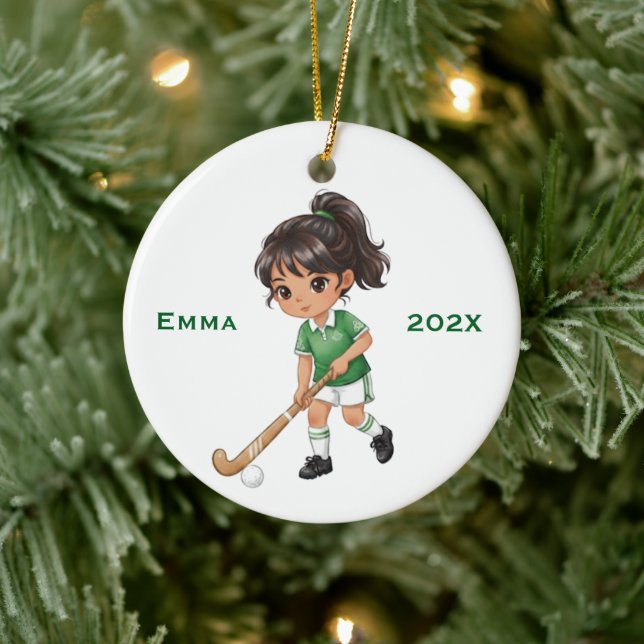Ornamento De Cerâmica Personalized Girls Field Hockey Player (Árvore)