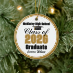 Ornamento De Cerâmica Personalized Gold Class of 2026 Graduation Photo<br><div class="desc">Customize your own gold high school Class of 2026 graduate photo Christmas ornament for a high school or college graduation. Cool varsity letters for the year on a great custom commemorative keepsake for seniors.</div>