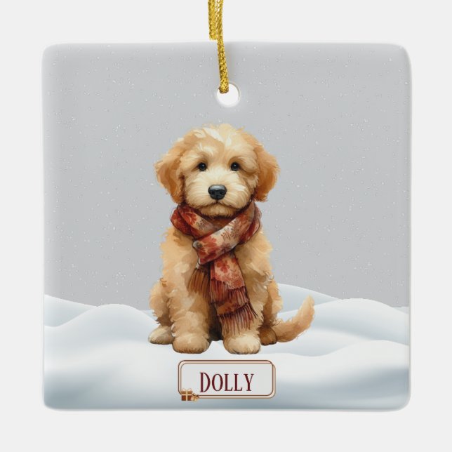 Ornamento De Cerâmica Personalized Golden Doodle Christmas Ornament (Frente)