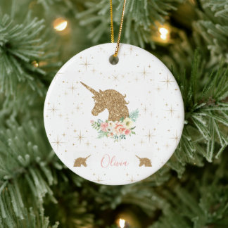 Ornamento De Cerâmica personalized golden unicorn ornament - keepsake