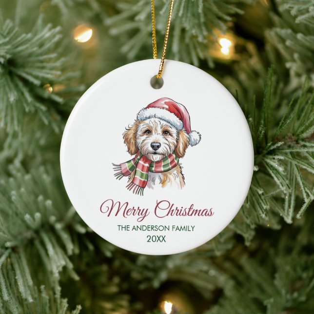 Ornamento De Cerâmica Personalized Goldendoodle Dog Santa Hat Christmas  (Árvore)