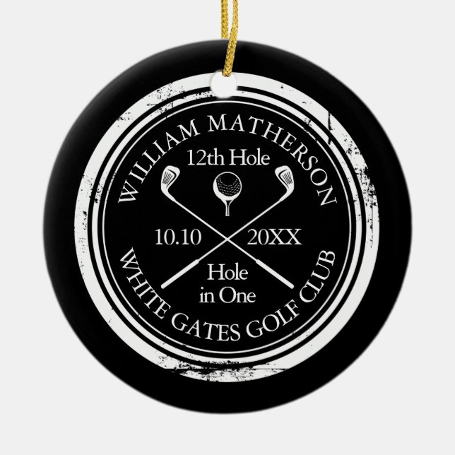 Ornamento De Cerâmica Personalized Golf Hole in One Keepsake (Frente)