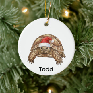 Ornamento De Cerâmica Personalized Gopher Tortoise with Santa Hat 