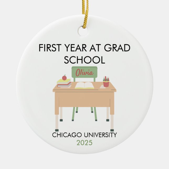 Ornamento De Cerâmica Personalized Grad School Ornament, First Year  (Frente)