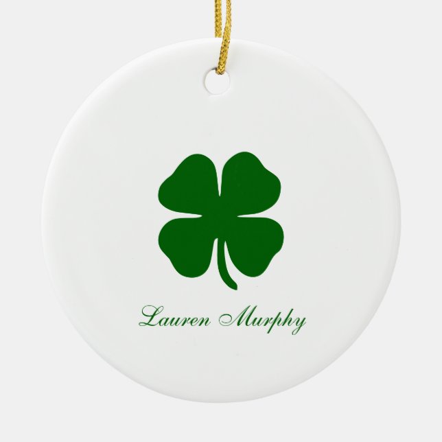 Ornamento De Cerâmica Personalized Green Clover (Frente)