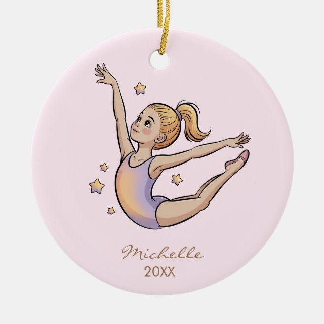 Ornamento De Cerâmica Personalized Gymnast gymnastics Girl Christmas  (Frente)