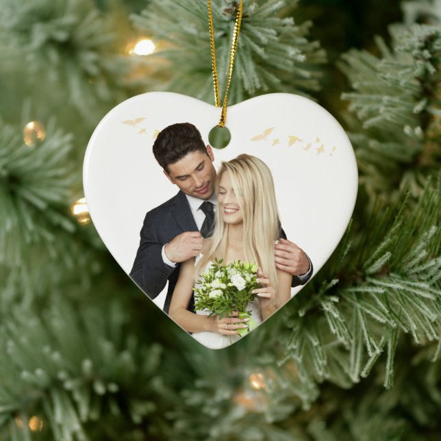 Ornamento De Cerâmica Personalized Heart Wedding Ornament (Árvore)