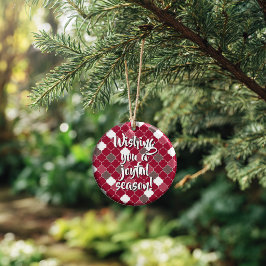 Ornamento De Cerâmica Personalized Holiday Lattice Quatrefoil