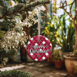 Ornamento De Cerâmica Personalized Holiday Quatrefoil Christmas