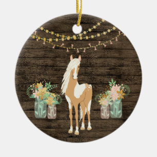 Ornamento De Cerâmica Personalized Horse and Flowers Rustic Christmas