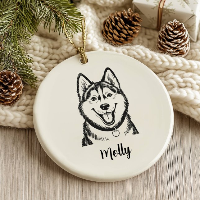 Ornamento De Cerâmica Personalized Husky Dog Christmas (Criador carregado)