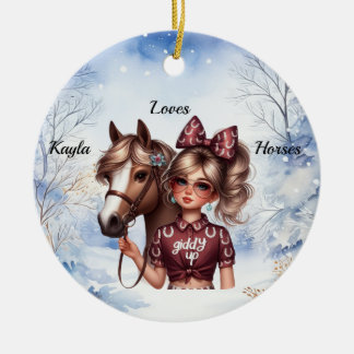 Ornamento De Cerâmica Personalized "Kayla Loves Horses" Winter Ornament