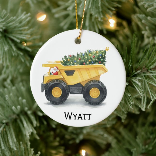 Ornamento De Cerâmica Personalized Kids Dump Truck Christmas Ornament  (Árvore)