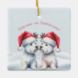 Ornamento De Cerâmica Personalized Kissing Westie Christmas Ornament