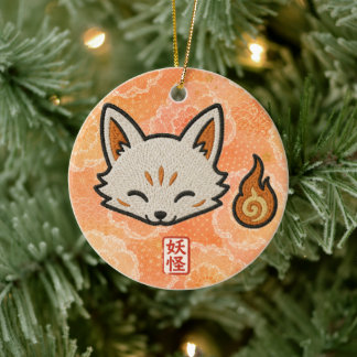 Ornamento De Cerâmica Personalized Kitsune Ceramic Ornament | Japanese F