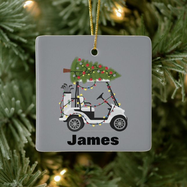 Ornamento De Cerâmica Personalized Name Golfer Christmas Golf Cart Xmas  (Árvore)