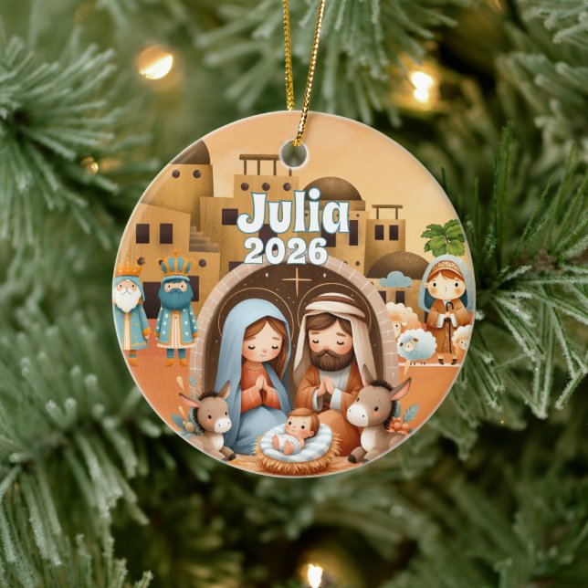 Ornamento De Cerâmica Personalized Nativity Ornament (Árvore)