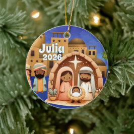 Ornamento De Cerâmica Personalized Nativity Ornament