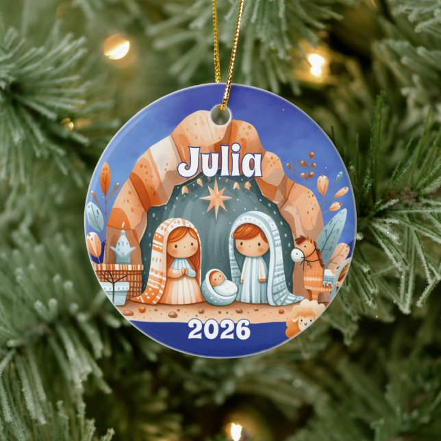 Ornamento De Cerâmica Personalized Nativity Ornament (Árvore)
