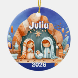 Ornamento De Cerâmica Personalized Nativity Ornament