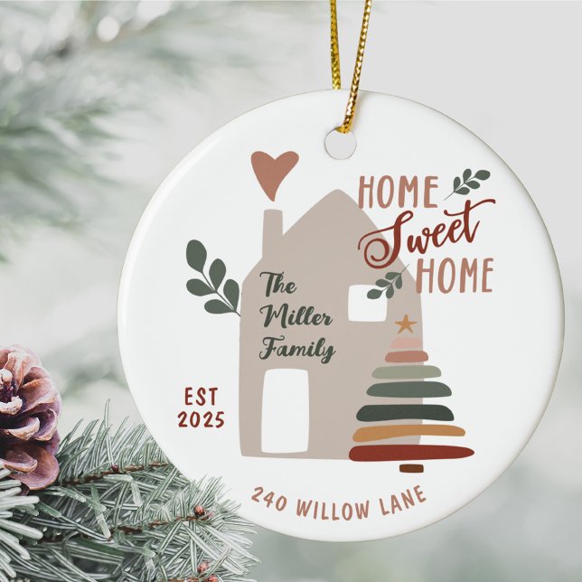 Ornamento De Cerâmica Personalized New Home Sweet Home Christmas (Home Sweet Home Christmas Ornament, Personalized New Home Gift, Custom Address Housewarming Gift)