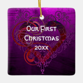Ornamento De Cerâmica Personalized Our First Christmas Square Ornament